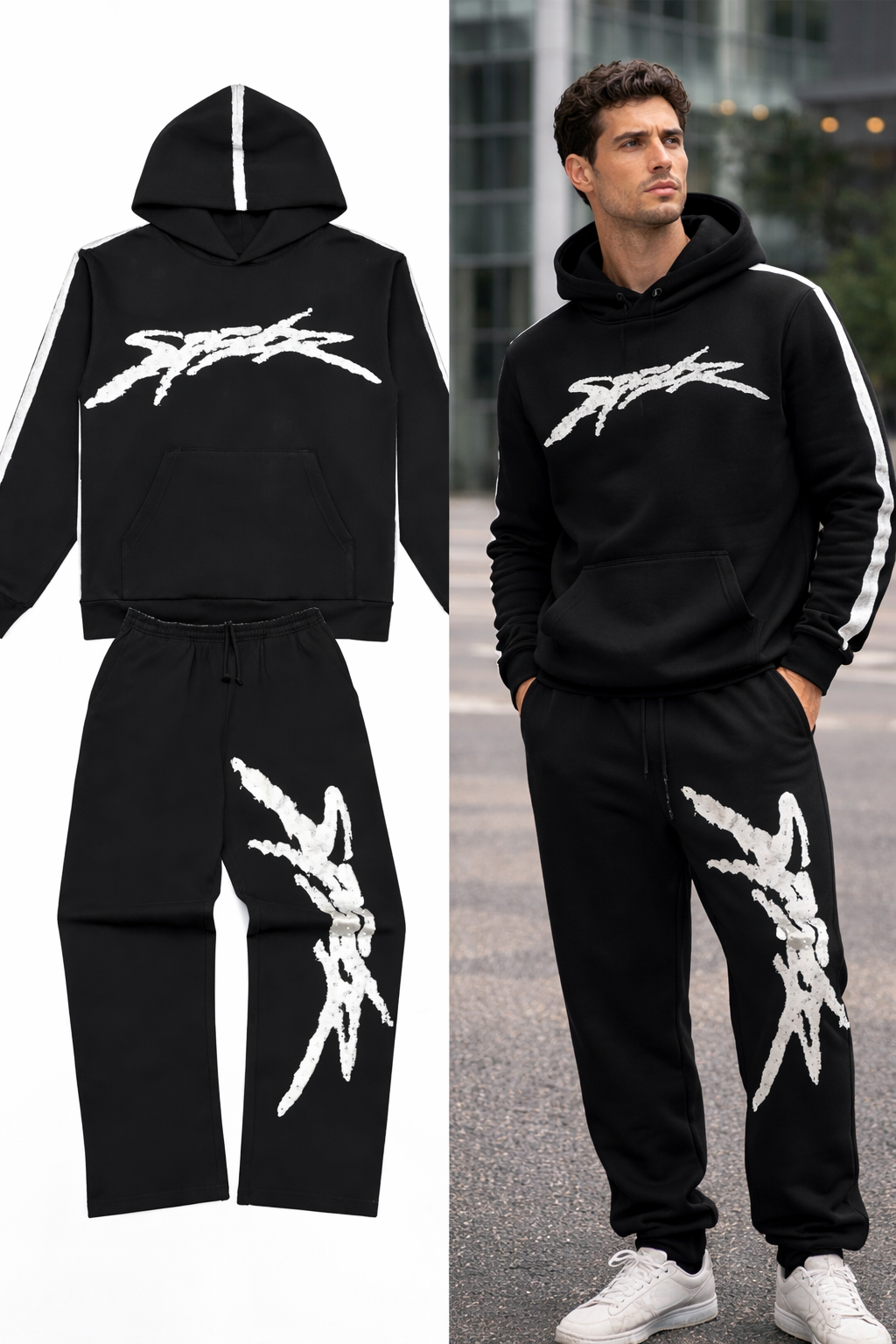 Tuta Completa Nera con Logo Bianco - Felpa e Pantaloni