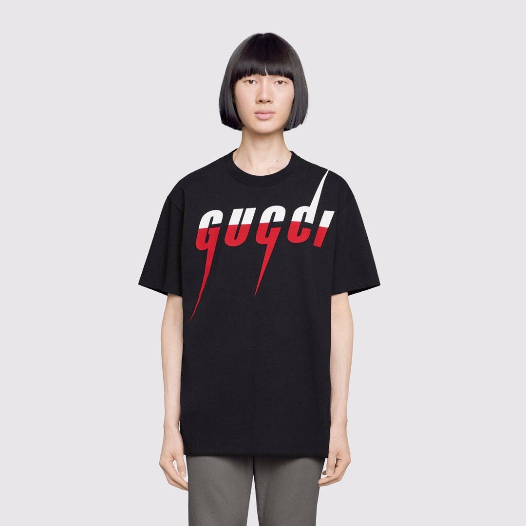 T-Shirt Gucci Blade Logo Bianco e Rosso - Nero