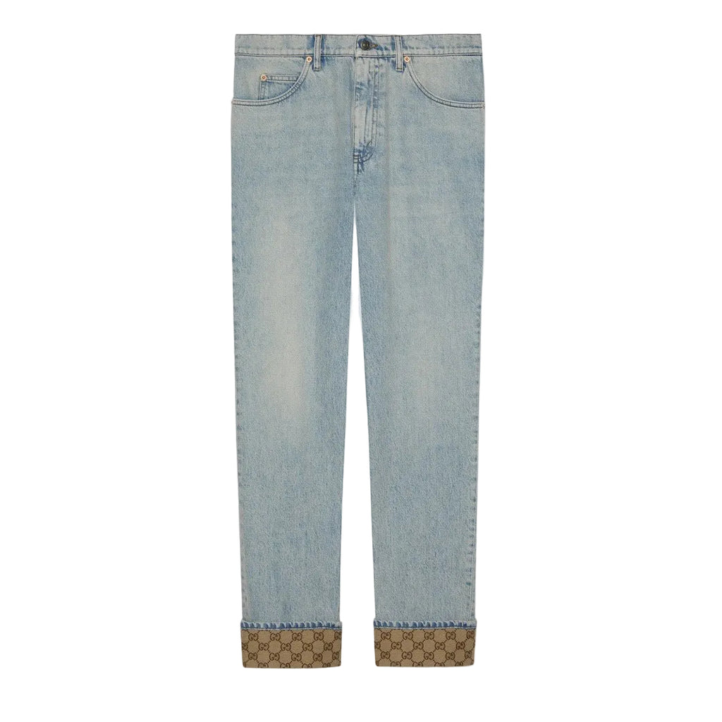 Jeans Risvolto GG Monogram Beige - Azzurro