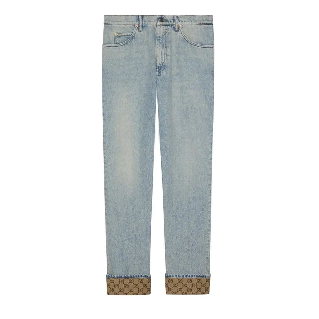 Jeans Risvolto GG Monogram Beige - Azzurro