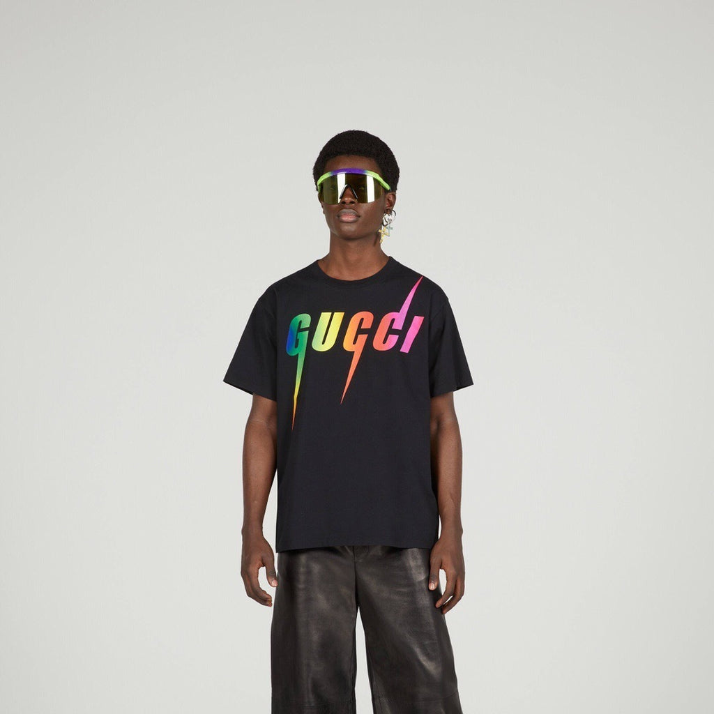 T-shirt Logo Arc-en-ciel Multicolore Éclairs - Noir
