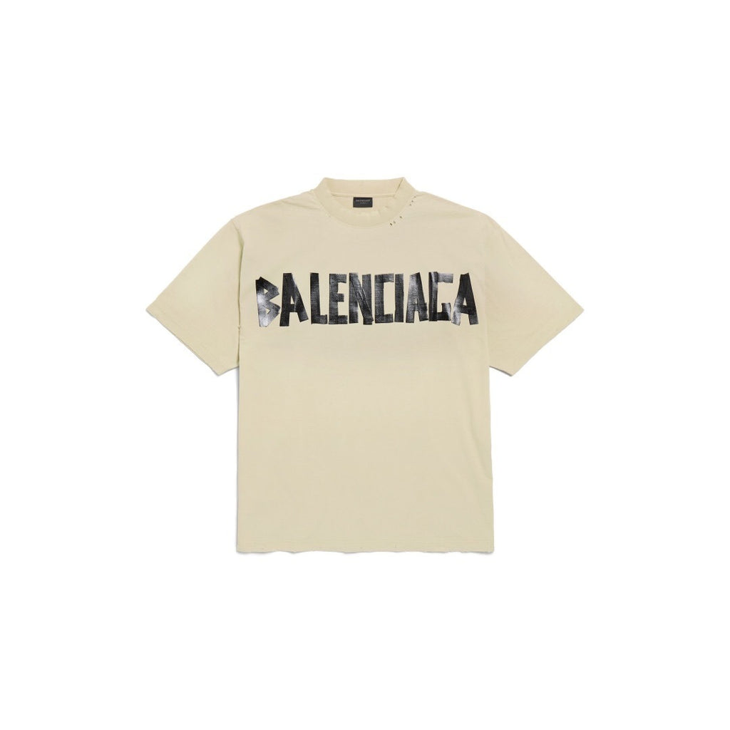 T-shirt Balenciaga Logo Distressed Beige