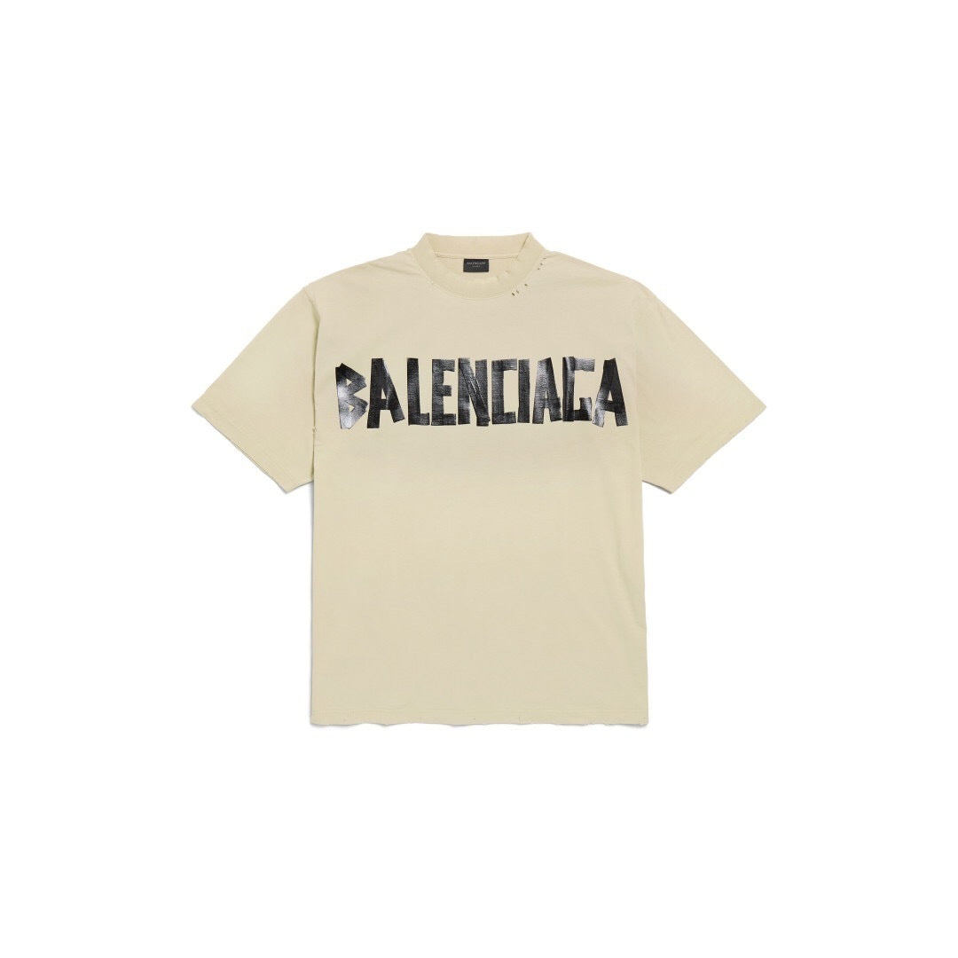 T-shirt Balenciaga Logo Distressed Beige