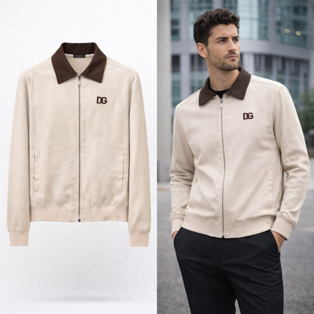 Giacca Beige con Collo a Contrasto DG