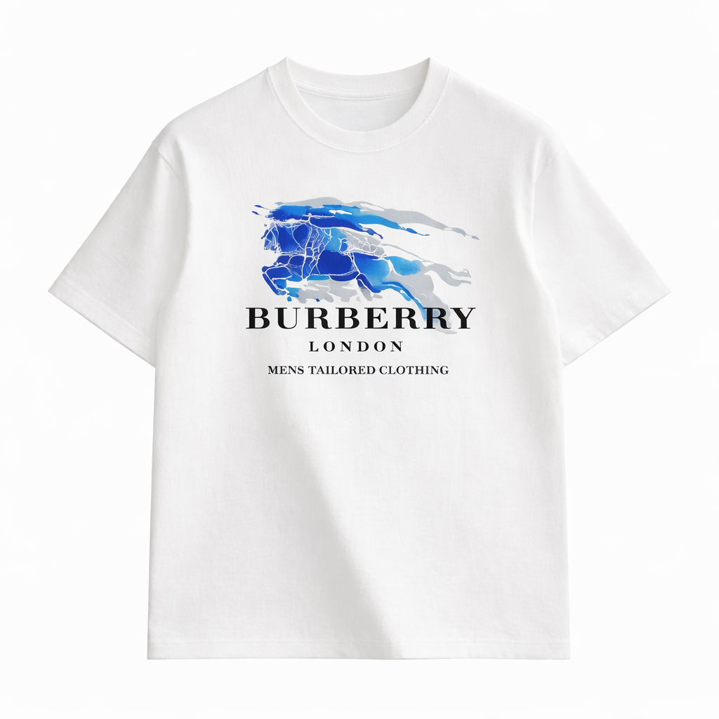 T-Shirt Burberry Cavaliere Equestre Blu - Bianco