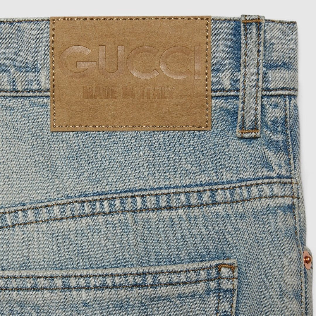 Jeans Risvolto GG Monogram Beige - Azzurro