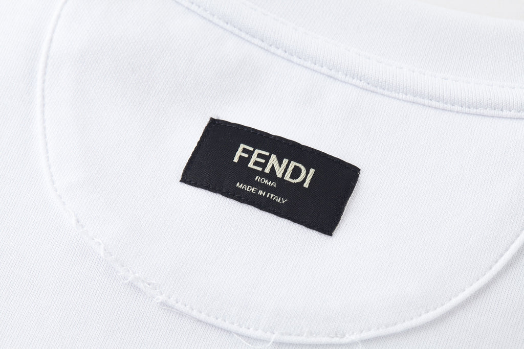 T-Shirt Fendi Logo Azzurro Effetto Acqua - Bianco