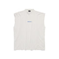 Canottiera Balenciaga Logo Blu Distressed Bianca
