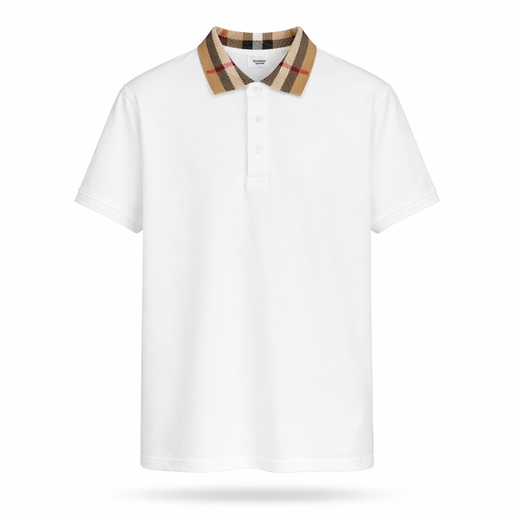 Polo Burberry Colletto Check - Bianco
