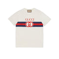T-Shirt Logo Rosso Righe Blu Navy - Bianco