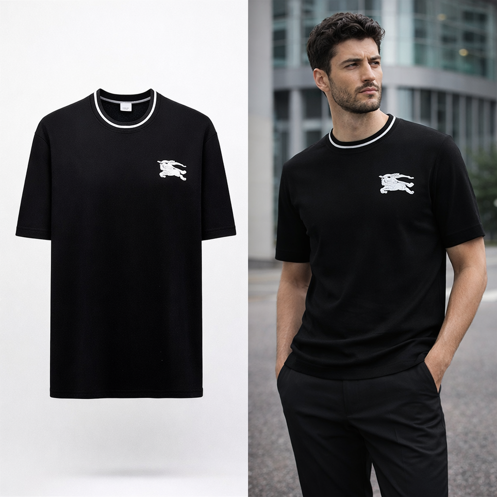 T-Shirt Nera con Logo Ricamato