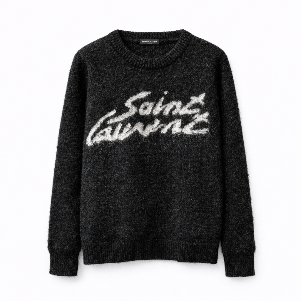 Maglione Saint Laurent Logo Ricamato Nero
