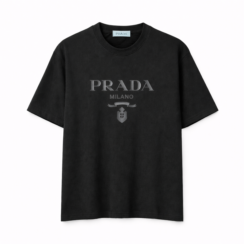 T-Shirt Prada Milano Logo Grigio - Nero