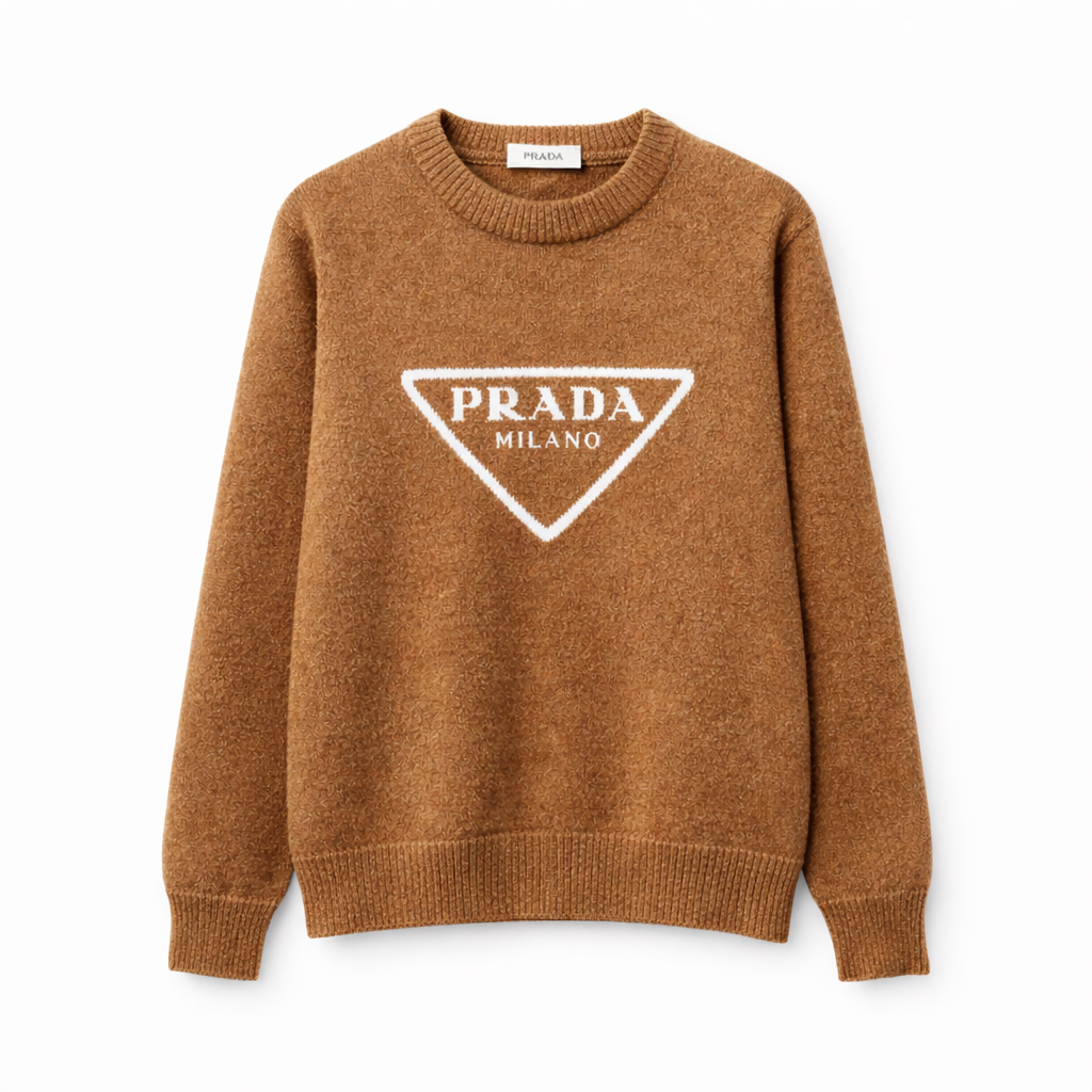 Maglione Prada Milano Logo Triangolare Camel