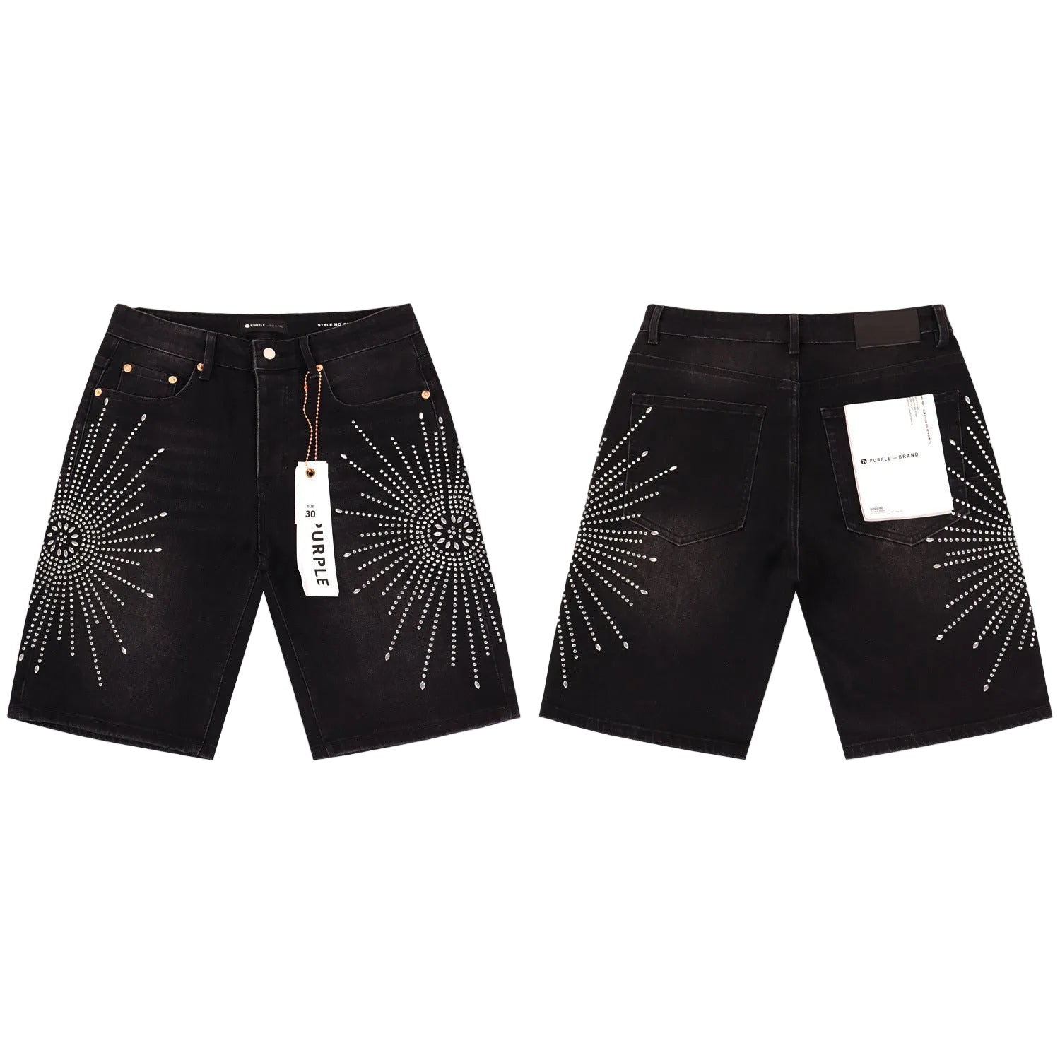 Purple  Sunburst Crystal Denim Shorts