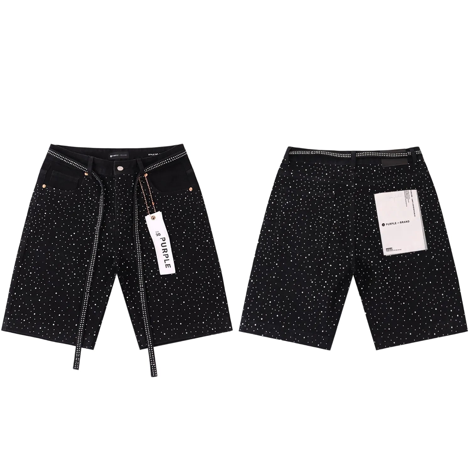 Purple  Crystal Allover Denim Shorts