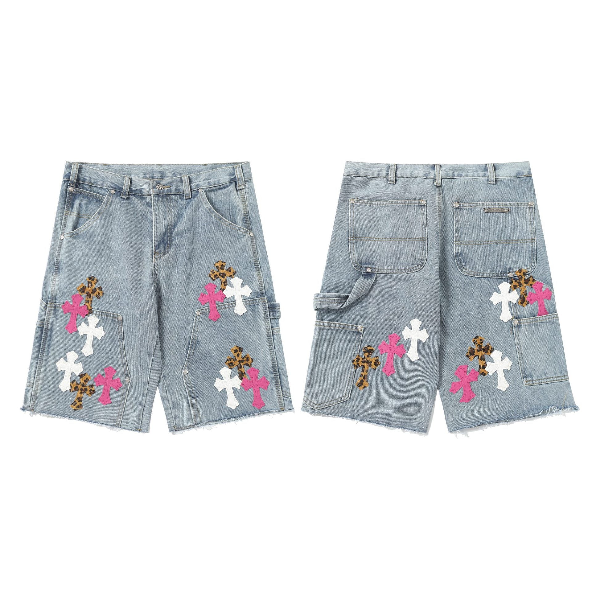 Chrome Hearts Leopard Cross Cargo Denim Shorts
