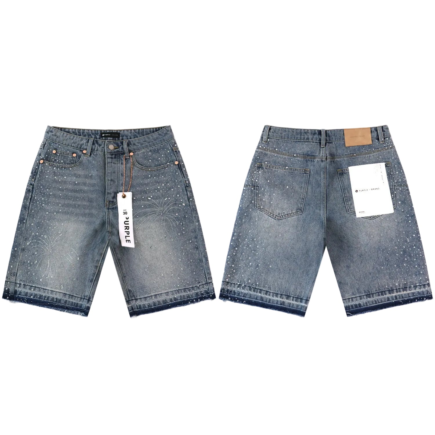 Purple  Palm Tree Crystal Denim Shorts