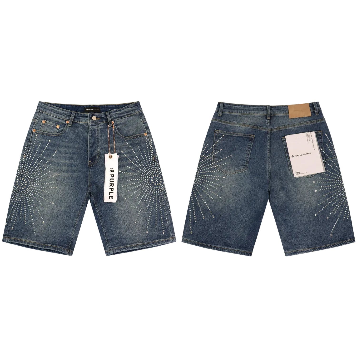 Purple  Sunburst Crystal Denim Shorts