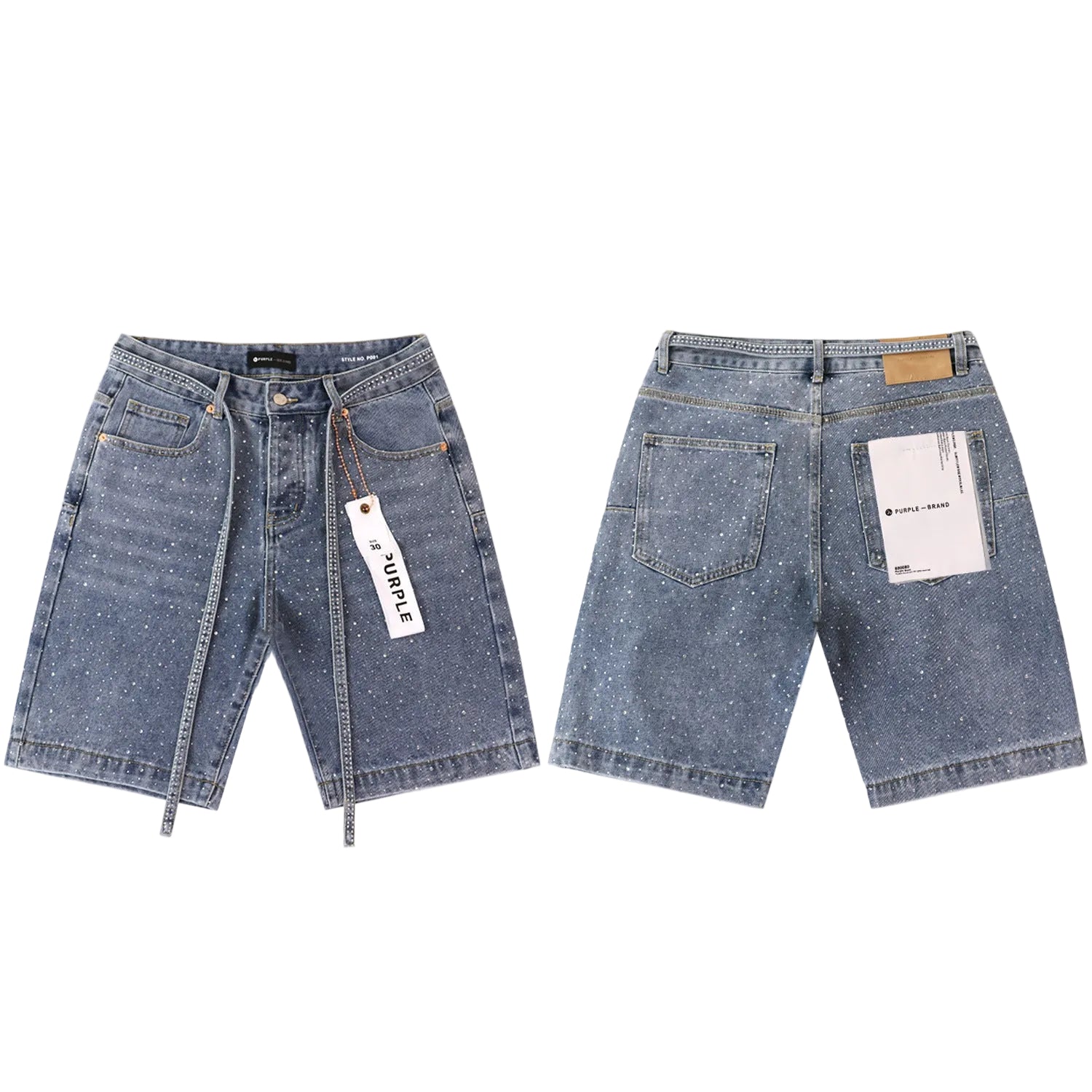 Purple  Crystal Allover Denim Shorts