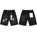 Purple Crystal Cross Denim Shorts