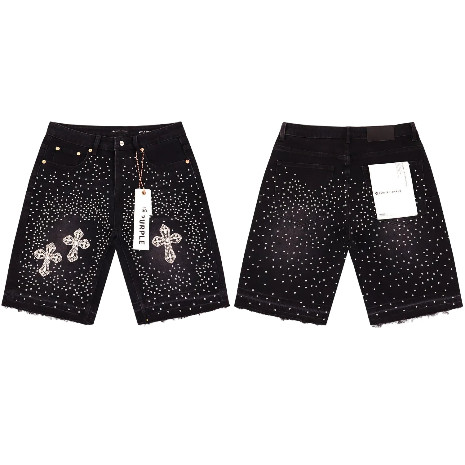 Purple Crystal Cross Denim Shorts