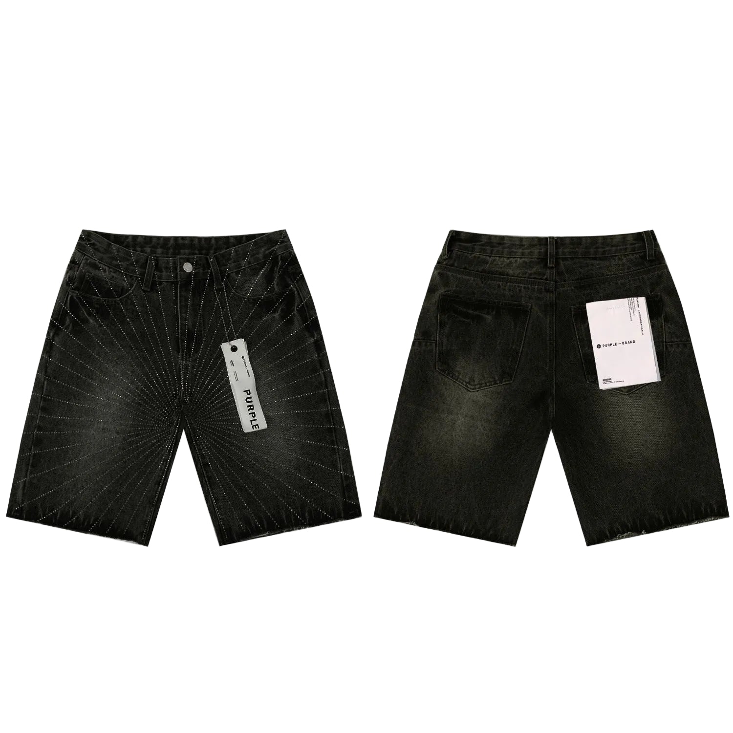 Purple Linear Ray Crystal Denim Shorts