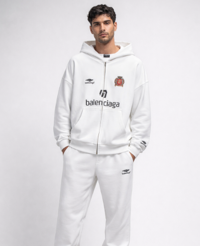 Felpa Balenciaga Bianca con Cappuccio e Zip