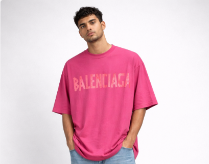 T-Shirt Balenciaga Logo Oversize - Rosa/Nero/Beige