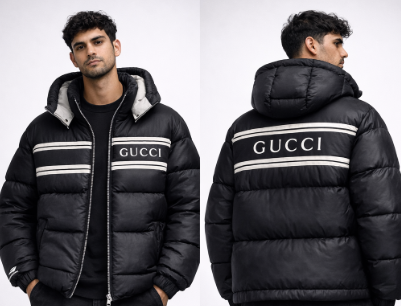 Giubbotto Gucci Piumino Logo e Strisce - Blu Navy/Nero