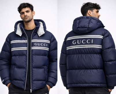 Giubbotto Gucci Piumino Logo e Strisce - Blu Navy/Nero