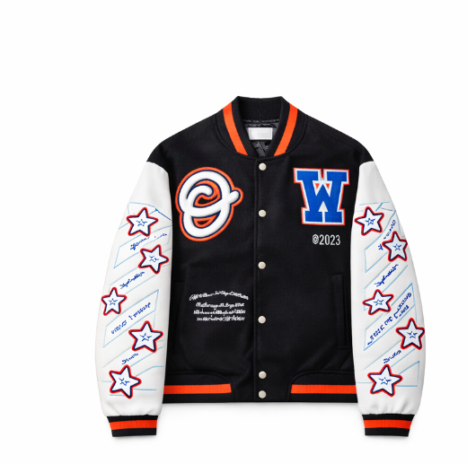 Giacca Off-White Varsity Stelle Rosse Tigre - Nero/Bianco
