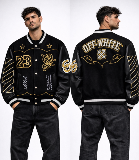 Giacca Varsity Off-White Ricami Oro 23