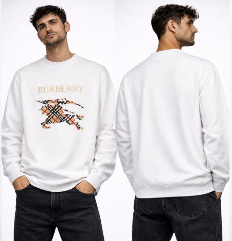 Felpa Burberry Cavaliere Equestre Check - Bianco