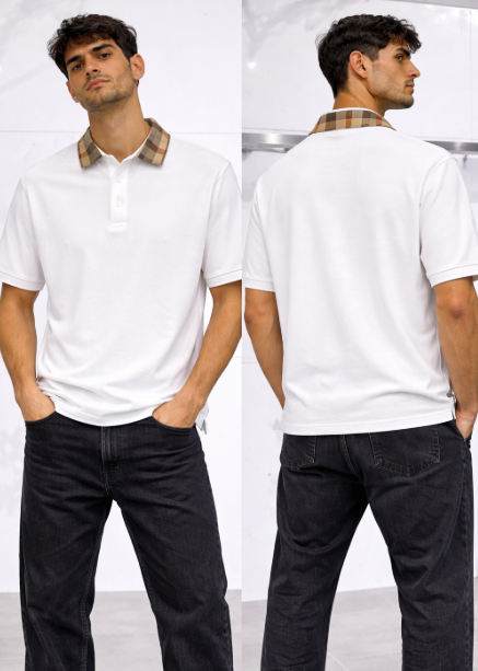 Polo Burberry Colletto Check - Bianco