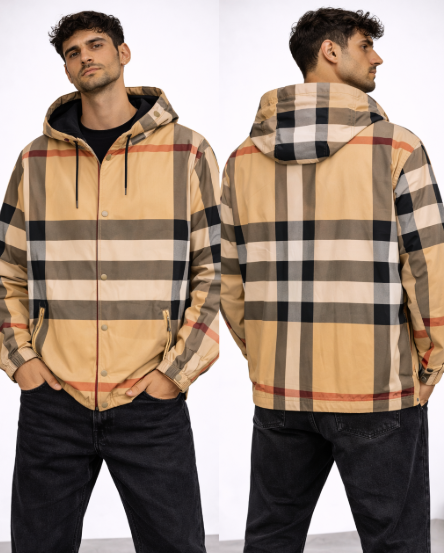Felpa Burberry Check Cappuccio con Zip - Beige