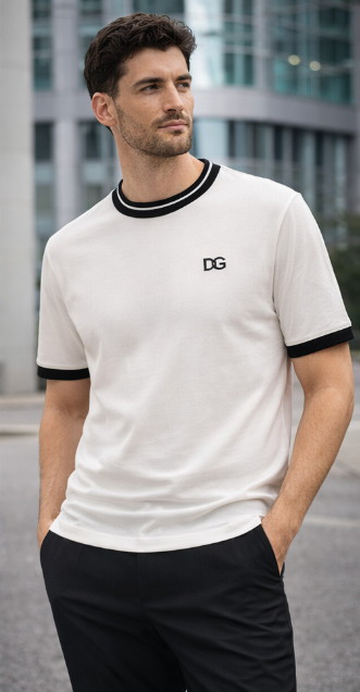 Maglia Bianca Classic DG con Bordini a Contrasto