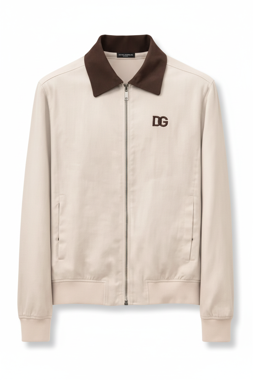 Giacca Beige con Collo a Contrasto DG