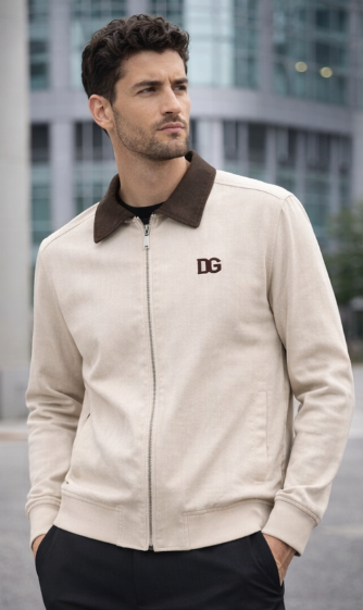 Giacca Beige con Collo a Contrasto DG