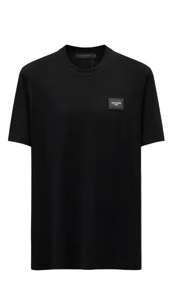 T-Shirt con Placchetta Logo sul Petto - Nero e Bianco