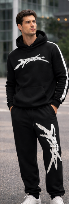 Tuta Completa Nera con Logo Bianco - Felpa e Pantaloni