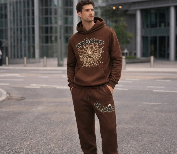 Tuta Spider Web Marrone - Hoodie e Pantaloni Set