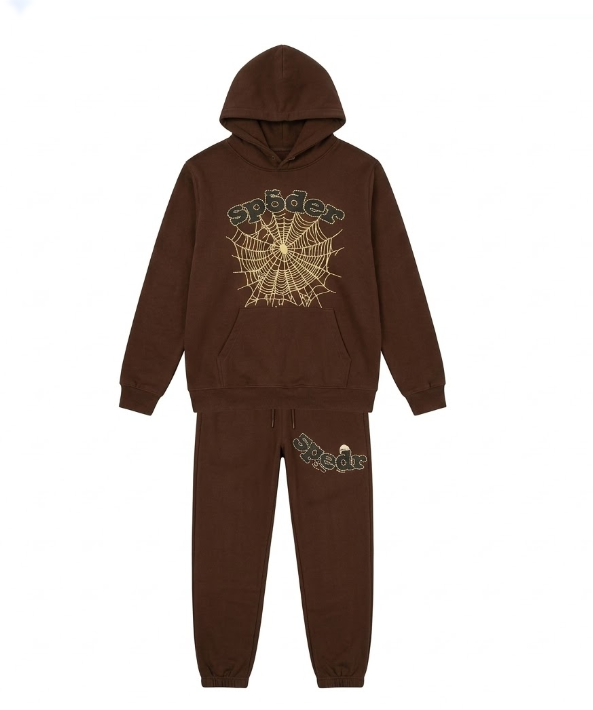 Tuta Spider Web Marrone - Hoodie e Pantaloni Set