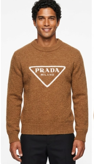 Maglione Prada Milano Logo Triangolare Camel
