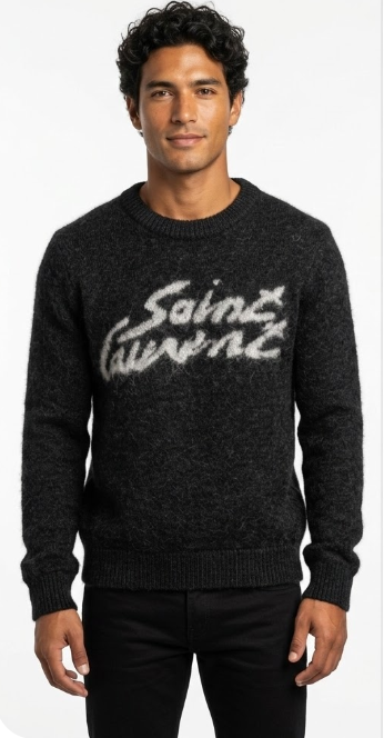 Maglione Saint Laurent Logo Ricamato Nero