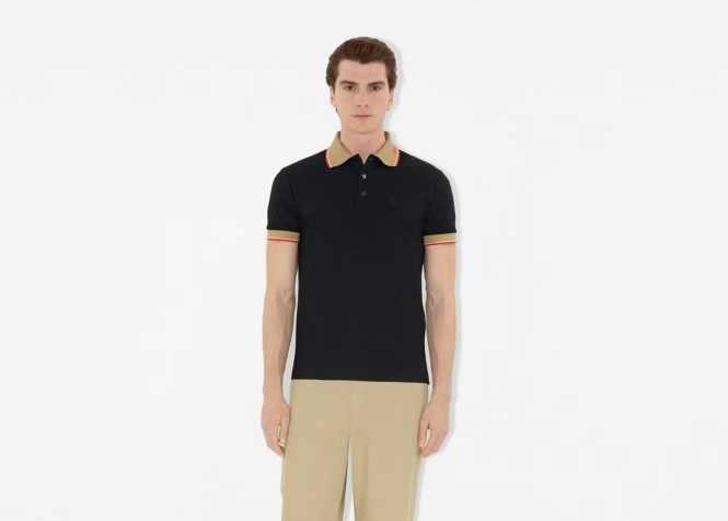 Polo Burberry Colletto Beige Dettagli Rossi - Nero