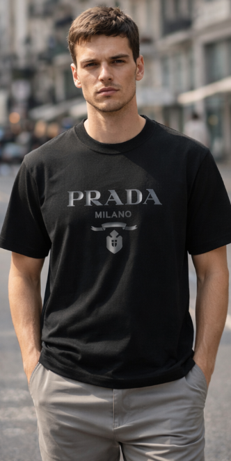 T-Shirt Prada Milano Logo Grigio - Nero