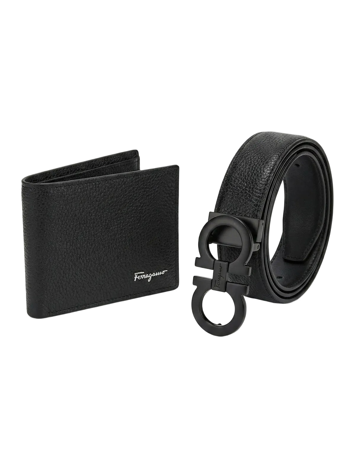 Ferragamo — Gift Set Cintura & Portafoglio in Pelle Nera