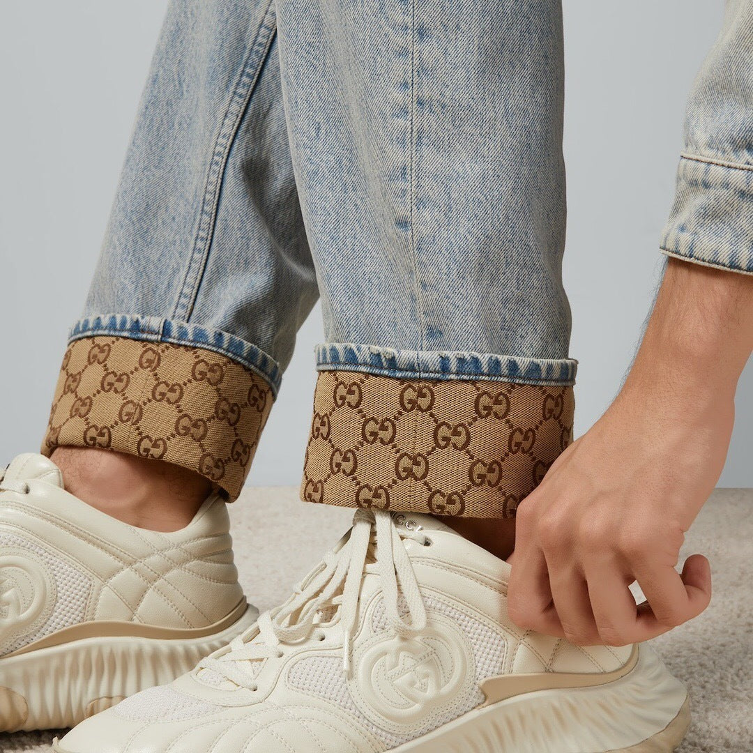 Jeans Risvolto GG Monogram Beige - Azzurro