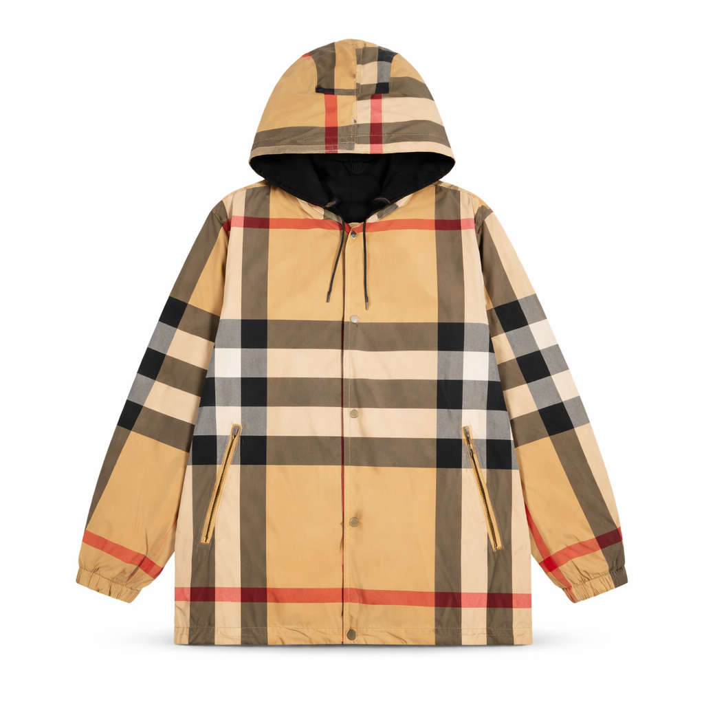 Felpa Burberry Check Cappuccio con Zip - Beige